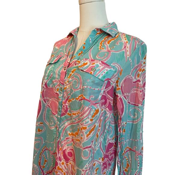Lilly Pulitzer Shirt Womens Captiva Tunic Top XS Jellies Be Jammin Coastal - Picture 2 of 9